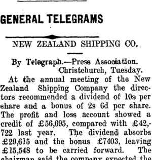 GENERAL TELEGRAMS (Taranaki Daily News 7-12-1910)