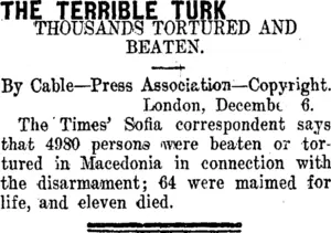 THE TERRIBLE TURK (Taranaki Daily News 8-12-1910)