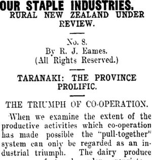 OUR STAPLE INDUSTRIES. (Taranaki Daily News 15-12-1910)