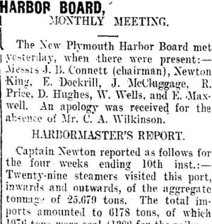 HARBOR BOARD. (Taranaki Daily News 17-12-1910)