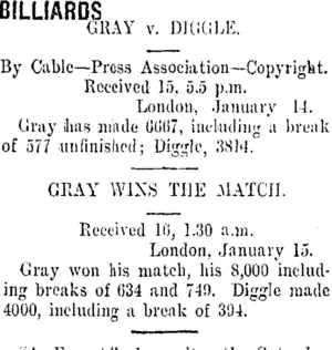 BILLIARDS (Taranaki Daily News 16-1-1911)