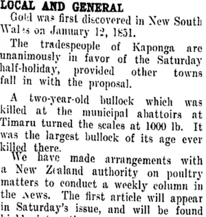 LOCAL AND GENERAL. (Taranaki Daily News 12-1-1911)