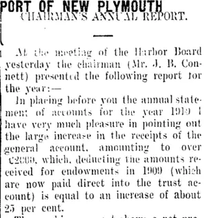 PORT OF NEW PLYMOUTH (Taranaki Daily News 21-1-1911)