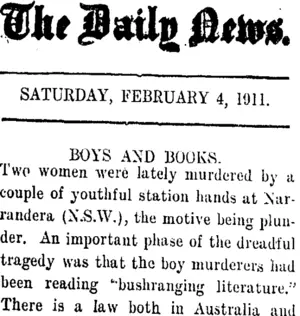 The Daily News. SATURDAY, FEBRUARY 4, 1911. BOYS AND BOOKS. (Taranaki Daily News 4-2-1911)