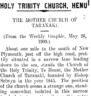HOLY TRINITY CHURCH, HENUI (Taranaki Daily News 7-2-1911)