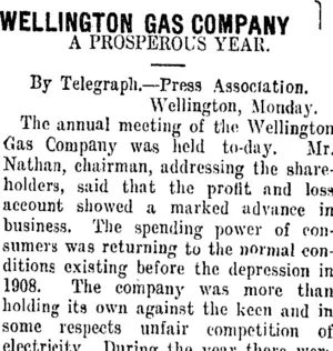 WELLINGTON GAS COMPANY (Taranaki Daily News 14-2-1911)