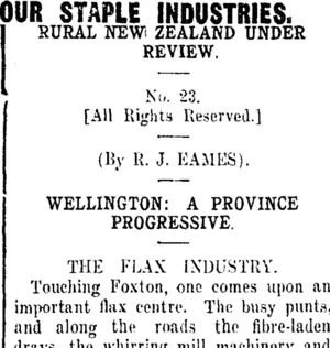 OUR STAPLE INDUSTRIES. (Taranaki Daily News 30-3-1911)