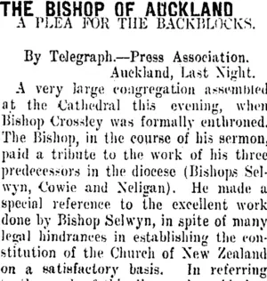 THE BISHOP OF AUCKLAND (Taranaki Daily News 26-4-1911)