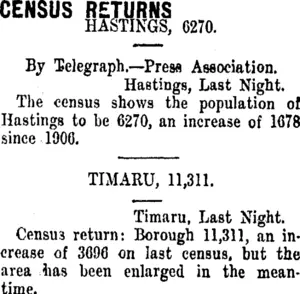 CENSUS RETURNS (Taranaki Daily News 22-4-1911)
