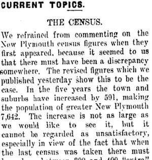 CURRENT TOPICS. (Taranaki Daily News 4-5-1911)