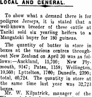 LOCAL AND GENERAL. (Taranaki Daily News 4-5-1911)