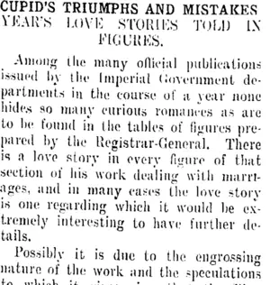 CUPID'S TRIUMPHS AND MISTAKES. (Taranaki Daily News 6-5-1911)