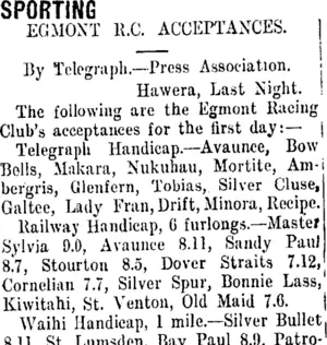 SPORTING (Taranaki Daily News 13-5-1911)