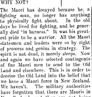 WHY NOT? (Taranaki Daily News 20-5-1911)