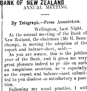 BANK OF NEW ZEALAND (Taranaki Daily News 17-6-1911)