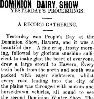 DOMINION DAIRY SHOW (Taranaki Daily News 7-7-1911)