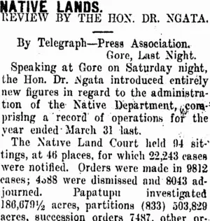 NATIVE LANDS. (Taranaki Daily News 3-7-1911)