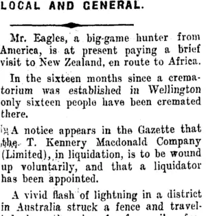 LOCAL AND GENERAL. (Taranaki Daily News 28-7-1911)