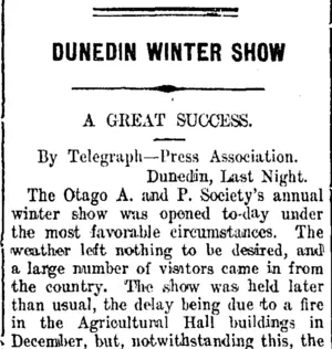 DUNEDIN WINTER SHOW (Taranaki Daily News 2-8-1911)