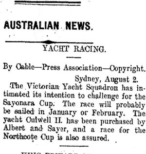 AUSTRALIAN NEWS. (Taranaki Daily News 3-8-1911)