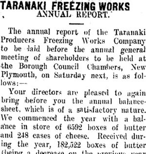 TARANAKI FREEZING WORKS (Taranaki Daily News 24-8-1911)