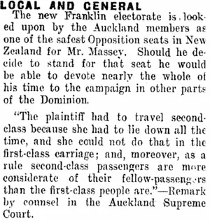LOCAL AND GENERAL. (Taranaki Daily News 25-8-1911)