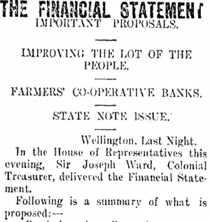 THE FINANCIAL STATEMENT (Taranaki Daily News 9-9-1911)