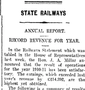 STATE RAILWAYS (Taranaki Daily News 11-9-1911)