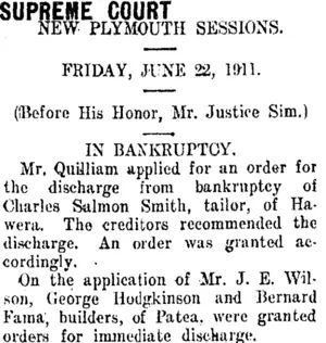 SUPREME COURT (Taranaki Daily News 23-9-1911)
