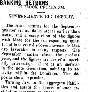 BANKING RETURNS. (Taranaki Daily News 12-10-1911)