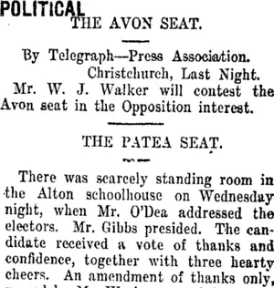 POLITICAL. (Taranaki Daily News 27-10-1911)