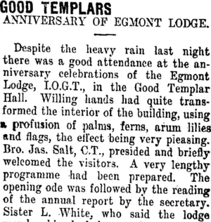 GOOD TEMPLARS (Taranaki Daily News 27-10-1911)