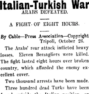 Italian-Turkish War (Taranaki Daily News 28-10-1911)