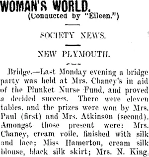 WOMAN'S WORLD. (Taranaki Daily News 28-10-1911)