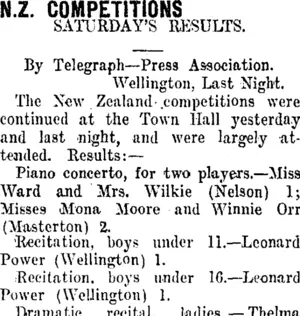 N.Z. COMPETITIONS. (Taranaki Daily News 30-10-1911)