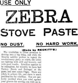 Page 8 Advertisements Column 5 (Taranaki Daily News 30-10-1911)
