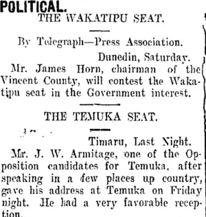 POLITICAL. (Taranaki Daily News 30-10-1911)