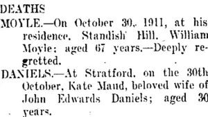 DEATHS. (Taranaki Daily News 31-10-1911)