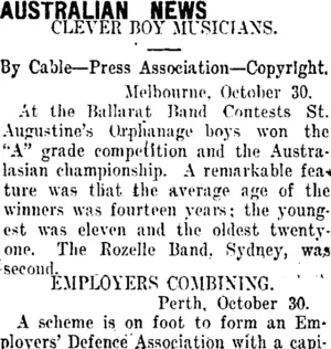 AUSTRALIAN NEWS (Taranaki Daily News 31-10-1911)