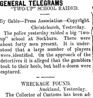 GENERAL TELEGRAMS (Taranaki Daily News 31-10-1911)