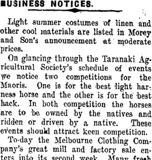 BUSINESS NOTICES. (Taranaki Daily News 31-10-1911)