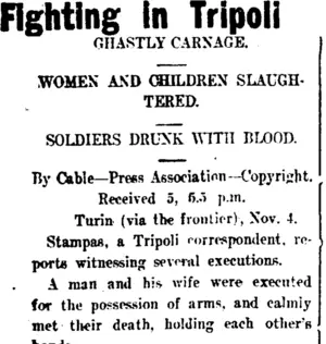 Fighting In Tripoli (Taranaki Daily News 6-11-1911)