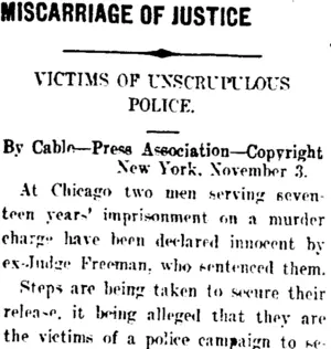 MISCARRIAGE OF JUSTICE (Taranaki Daily News 6-11-1911)