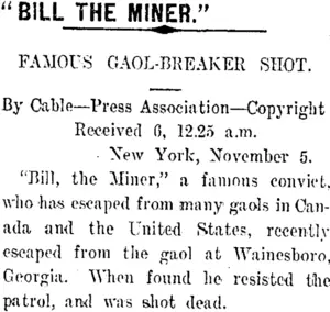 "BILL THE MINER." (Taranaki Daily News 6-11-1911)