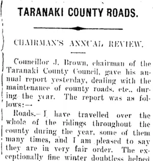 TARANAKI COUNTY ROADS. (Taranaki Daily News 7-11-1911)