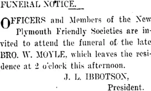 FUNERAL NOTICE. (Taranaki Daily News 1-11-1911)