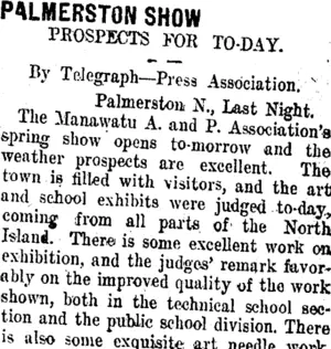 PALMERSTON SHOW. (Taranaki Daily News 1-11-1911)
