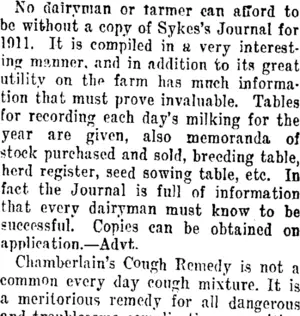 Page 5 Advertisements Column 2 (Taranaki Daily News 1-11-1911)