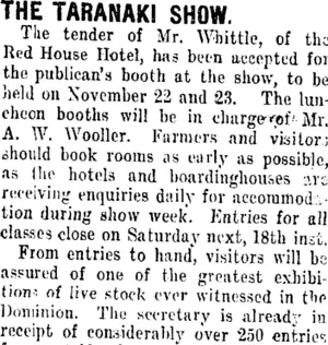 THE TARANAKI SHOW. (Taranaki Daily News 14-11-1911)