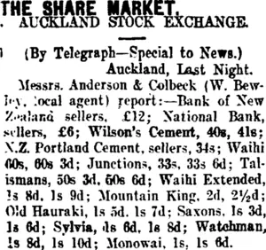 THE SHARE MARKET. (Taranaki Daily News 14-11-1911)